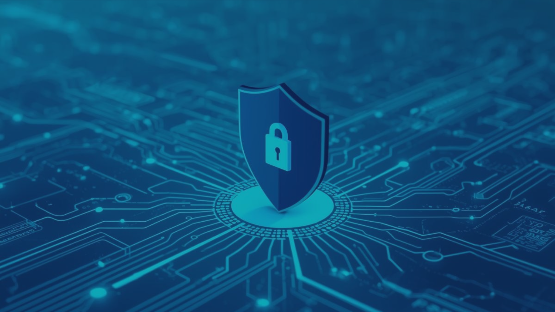 Symbolisches Schild mit Schloss auf digitaler Schaltkreis-Struktur, das die zunehmenden EU-Anforderungen an IT-Security, Risiko­management und operative Resilienz durch NIS-2-Richtlinie und DORA-Verordnung visuell darstellt.